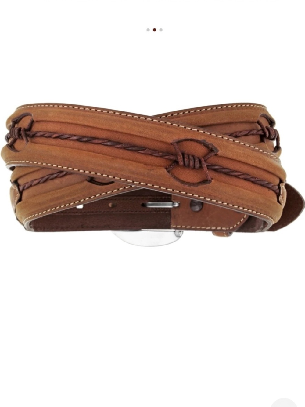Justin Fenced In belt strap Brown leather with barbed wire Size 38 -NO BUCKLE